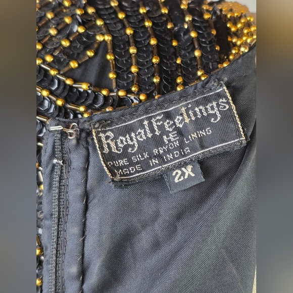 Vintage Royal Feelings Black Gold Beaded Silk Top 2X 80s Sequin Party - Picture 12 of 12